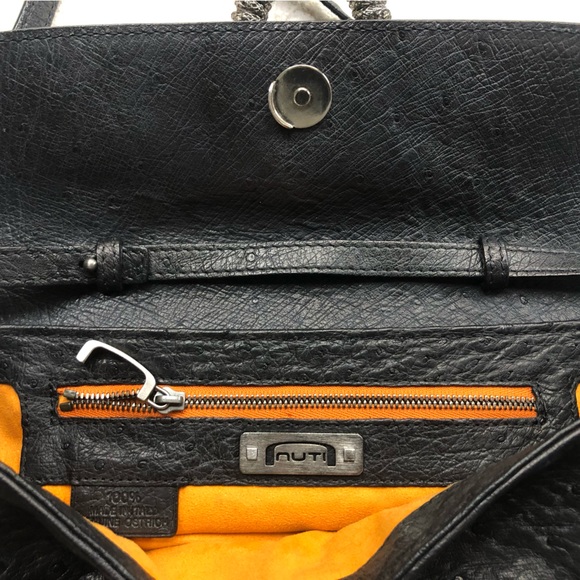Nuti Ostrich Shoulder Bag Black 100% Genuine Ostrich Leather Made in Italy - Picture 7 of 10
